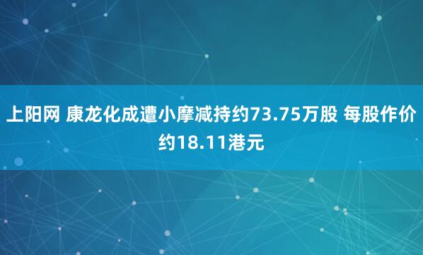 上阳网 康龙化成遭小摩减持约73.75万股 每股作价约18.11港元