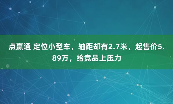 点赢通 定位小型车，轴距却有2.7米，起售价5.89万，给竞品上压力